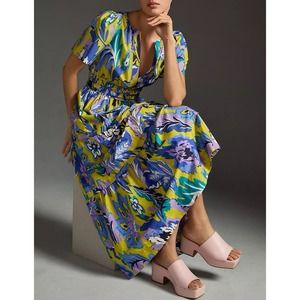 Anthropologie Somerset Tiered Maxi Dress Floral Iris Art Purple size small